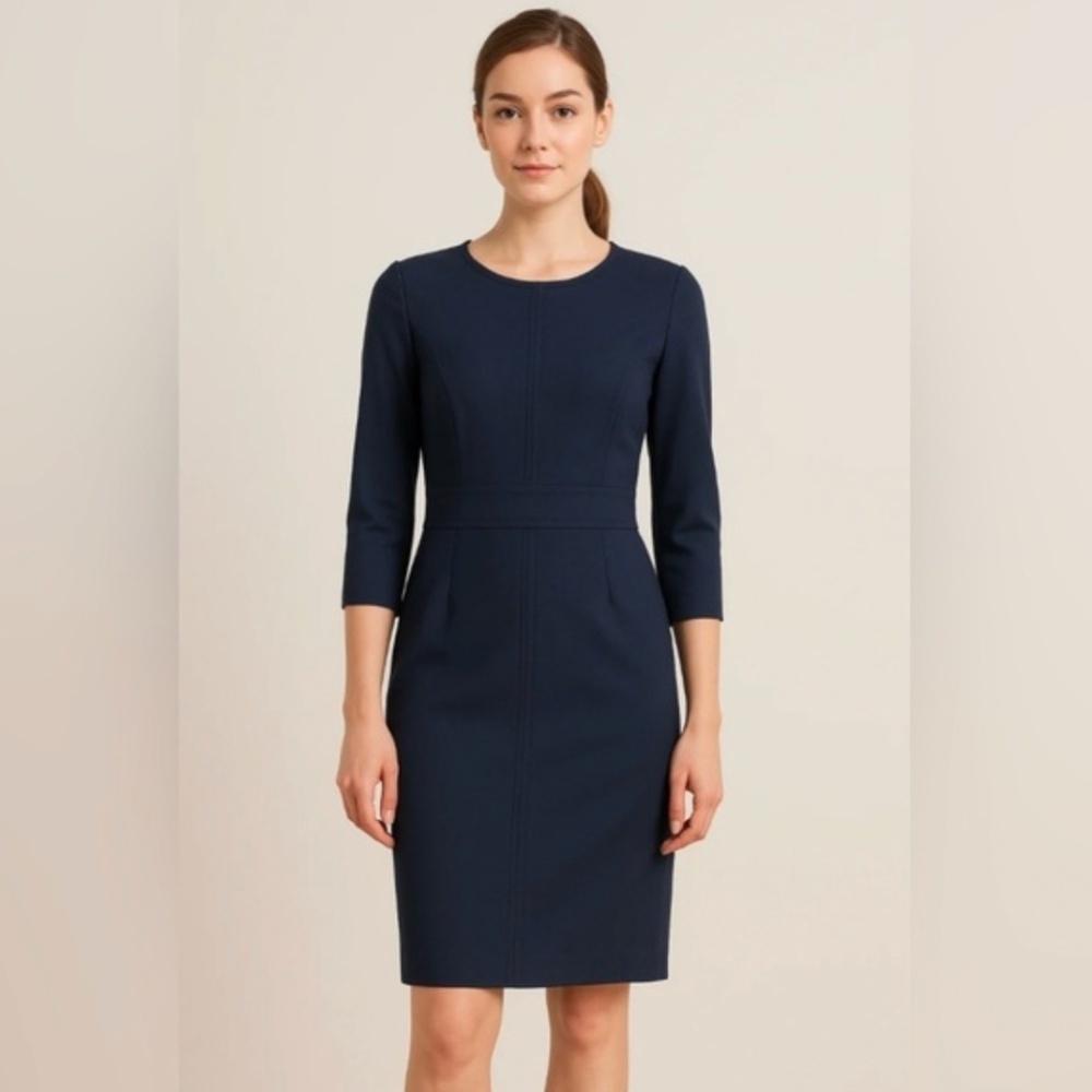 NEW Strenesse Navy Blue 3/4 Sleeve Sheath Dress, Size 6
